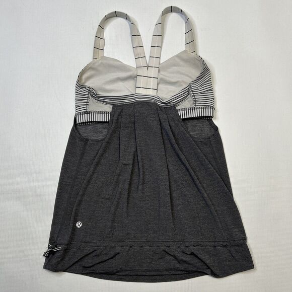 Lululemon Rest Less Heathered Soot Light Tank Top Size 6 Hyper Stripe Relaxed - Picture 12 of 12